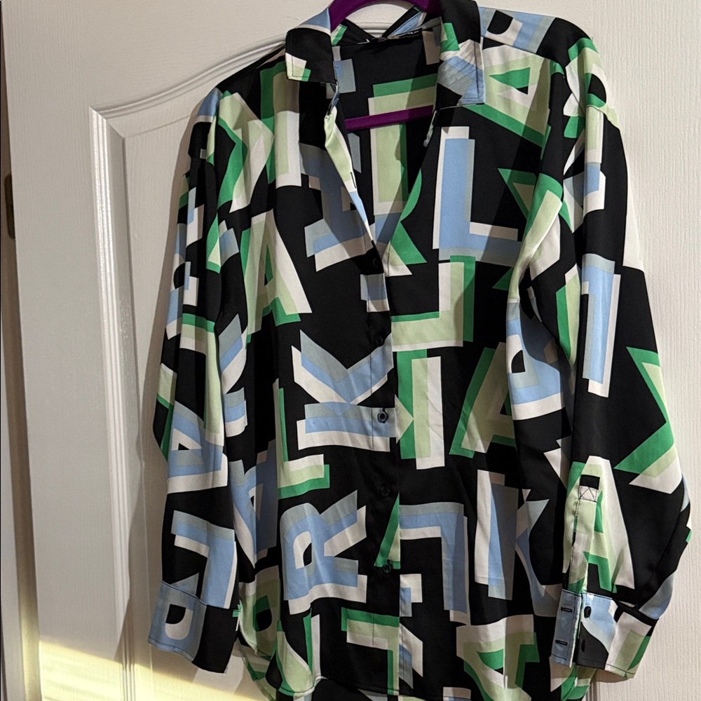 Karl Lagerfeld Black and Green Graphic Blouse